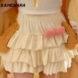 Joskaa Sweet Lolita Style Cake Skirt Women Cute Cartoon Plush Rabbit Ears Mini Skirts Harajuku Japanese Y2k Short Skirt Spring