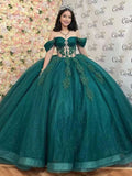 Joskaa Princess Ball Gown Party Dresses Sweet Off Shoulder Green Vestido De Gala Noche Mujer Floor-Length Organza Dress Women-(PRE-ORDER)