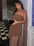 Joskaa New Shawl Collar Off Shoulder Maxi Dress Summer Women Patchwork Solid Color Midi Vestidos Fashion Lady Holiday Party Robes 2025