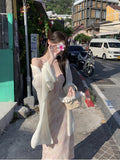 Joskaa 2025 New Beach Style Elegant Suit Woman Floral Midi Dress + Casual Blouse Korean Fashion 2 Piece Dress Set Female Outwear Chic