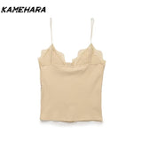 Joskaa Japanese Shibuya Street V-neck Strap Fashion Sexy Solid Color Buckle Lace Ribbed Strap Vest Y2k Tank Top Women 민소ë§?í‹?여성