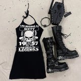 Joskaa Y2K Goth Punk Gothic Dress Women Streetwear rock hip hop Harajuku Skull Printed Sleeveless High Waist Bodycon hip hop Dress Emo