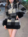 Joskaa Plaid Knitted Suit Woman Korean 2 Piece Dress Set 2025 Winter Vintage Fashion Tops Cardigan + Slim Bodycon Y2k Mini Skirt Chic