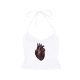 Joskaa Punk hip hop gothic aesthetic women's camisole top Y2K Harajuku retro heart print crop top sexy slim fit chic fashion streetwear