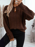 christmas outfit Joskaa Long Sleeves Loose Solid Color Split-Joint V-Neck Pullovers Sweater Tops