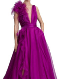 Joskaa Purple V-neck Prom Dress فستان سهرة  Sleeveless Customized Vestido De Novia Organza Prom Gown Hydrangea Ball Party Dress-(PRE-ORDER)