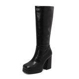 thanksgiving outfit Joskaa Women Knee High Boots Toe Block Heels 10cm Platform 2.5cm Big Size 43 Concise Female Bota