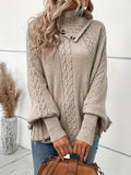 christmas outfit Joskaa Women's Sweater Sweater for Women Turtleneck Batwing Sleeve Cable Knit Poncho