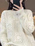 christmas outfit Joskaa Y2k Cashmere Hollow Out Loose Fit Women's Sweater Wool Fashion Thickening Pullover Oversized Top Female 2025 New