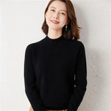 Joskaa 2025 New Solid Mock Neck 100%Wool Cashmere Sweater Female Autumn Winter Loose Sweater Knitted Wool Bottoming Shirt Casual