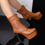 thanksgiving outfit Joskaa Female Boots Toe Ultrahigh Heels 12.5cm Platform 3.5cm Lace Up Big Size 49 50 Fashion Women Booty