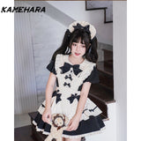 Joskaa Spring Autumn Korean Gentle Style Bow Cos Cute Maid Original Ancient Maid Vestidos Elegant Lolita Y2k Dress Skirt Sets