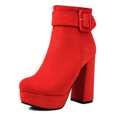 thanksgiving outfit Joskaa Sexy Women Ankle Boots Round Toe Block Heels 12cm Platform Flock Suede Size 45 46 Party Bota