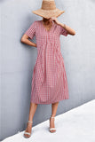 Joskaa Plaid V-Neck Short Sleeve Dress