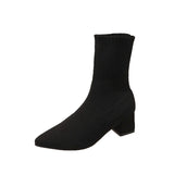 Joskaa 2024 Trend Fashion Winter Stretch Knitted Women Ankle Boots Black Heels Femme Pointed Sock Shoe Women's Shoes with Heel