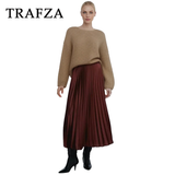 thanksgiving outfit Joskaa 2024 Spring Summer Casual Folds Long Skirts Fashion Vintage Solid Satin Oversized High Waist Chic Elegant Lady Skirts