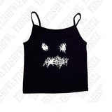 Joskaa Crop tops O-neck Slim Hot Grunge Print Goth Halter tops Y2K Woman's Sling Harajuku Metal Rock emo Punk Vintage Hip Hop Chic Vest