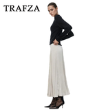 thanksgiving outfit Joskaa 2024 Spring Summer Casual Folds Long Skirts Fashion Vintage Solid Satin Oversized High Waist Chic Elegant Lady Skirts