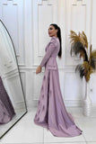 Joskaa Modest Long Sleeve فساتين سهرة Luxurious Purple Satin Vestidos De Fiesta Sequins Elegant High Neck Porm Dresses 2024-(PRE-ORDER)