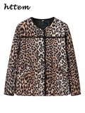 Joskaa Panelled Leopard Print Cotton Coat Women Vintage O-neck Single Breasted Pockets Long Sleeves Quilted Jacket 2024 Lady Chic Parka