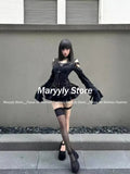 Joskaa Y2k Harajuku Two Piece Sets Women Off Shoulder Square Collar Tshirts + High Waist A-line Mini Skirts Dark Gothic Vintage Outfits