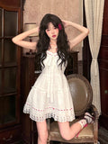 Joskaa Summer White Lolita Sweet Lace Dress Woman Casual Elegant Y2k Mini Dress Short Party Hot Girls One Piece Dress Korean Fashion