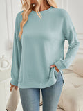 christmas outfit Joskaa High-Low Long Sleeves Pleated Solid Color Split-Joint Split-Side Round-Neck Sweatershirt