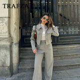 thanksgiving outfit Joskaa 2024 Spring Summer Casual Women Solid Suits Fashion Streetwear Pockets Turn-down Collar Short Jackets+Chic Wide leg pants