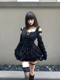 Joskaa Y2k Harajuku Two Piece Sets Women Off Shoulder Square Collar Tshirts + High Waist A-line Mini Skirts Dark Gothic Vintage Outfits