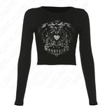 Joskaa Long Sleeve Crop tops Vintage Print Y2K Rock Hot Girl Hip Hop Harajuku Casual Tide Personality Woman Clothing Autumn Streetwear