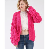 christmas outfit Joskaa Chic Coarse Crochet Cardigan 3D Floral Hook Sweater Hand Knitted Coat V-Neck Rough Wool Lantern Sleeved Loose Jacket Tops 2025