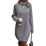 thanksgiving outfit Joskaa Women s Fall Mini Dress Long Sleeve Turtleneck Solid Color Knitted Dress Casual Sweater Dress