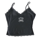 Joskaa Y2K Harajuku American Retro Lace Bow Print Camisole Top Casual Chic Fashion Sexy Emo Girl Crop Top Gothic Punk Womens Streetwear