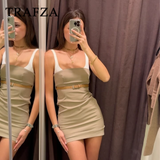 thanksgiving outfit Joskaa 2024 Spring Summer Sexy Patchwork Women Dresses Fashion Nightclub Belt Square Collar Slim Camisole Solid Chic Dresses