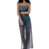 cold weather outfits Joskaa Women's Sleeveless Lace Long Dress with Patchwork, New Suspender, Lace, See-through, See-through, Sensual Lingerie