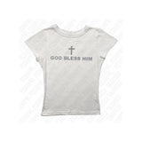 Joskaa Retro Y2K Aesthetic Streetwear GOD BLESS MIN Letter Print 2000s Women's Slim Sexy Crop Top High Street Harajuku Casual T-shirt