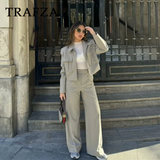 thanksgiving outfit Joskaa 2024 Spring Summer Casual Women Solid Suits Fashion Streetwear Pockets Turn-down Collar Short Jackets+Chic Wide leg pants