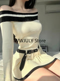 Joskaa Off Shoulder Sexy Slim Bodycon Dress Casual Knitted Y2k Mini Dress Elegant Korean Fashion Short Party Dress Woman 2025 Autumn