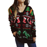 christmas outfit Joskaa Knitted Christmas Sweater Jacket Tops Women's 2025 Winter Snowflake Xmas Cardigan Keep Warm Outerwear Coat Female Clothing