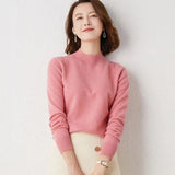 Joskaa 2025 New Solid Mock Neck 100%Wool Cashmere Sweater Female Autumn Winter Loose Sweater Knitted Wool Bottoming Shirt Casual