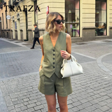 thanksgiving outfit Joskaa 2024 Spring Summer Casual Women Solid Suits Fashion Single Breasted Sleeveless V Neck Vests+Streetwear Chic Shorts