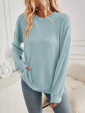 christmas outfit Joskaa High-Low Long Sleeves Pleated Solid Color Split-Joint Split-Side Round-Neck Sweatershirt