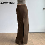 Joskaa Japanese Retro Brown Spicy Girl Split Hip Half Skirt Low Waist One-piece Slim Fit Slimming Knitted Long Skirts Female Y2k