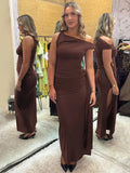 Joskaa Women Off Shoulder Cut Out Midi Dress Fashion Pleated Solid Color Sleeveless Slim Fit Long Dresses Summer Commuting Vestidos New