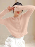 christmas outfit Joskaa Urban Long Sleeves Buttoned Solid Color Round-Neck Cardigan Tops