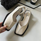 Joskaa Fashion Ladies Elastic Band Flat Heel Women Summer Elegant Ladies Sandals Shallow Party Shoes Square Heel Square Toe