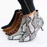 Joskaa 2025 NEW  Ankle Boots Leopard Women Pointed Toe Ladies Chunky High heel Female Shoes Footwear Plus Size