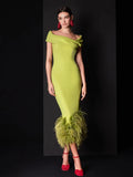 Joskaa Customized Intricate Jersey Pleat Sheath Off-the-shoulder Midi Dresses Evening Dresses Exquisite Modern Style Pastrol  Chinese S (PRE-ORDER)