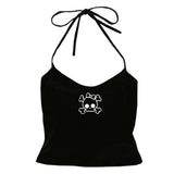 Joskaa Y2K Harajuku American Retro Lace Bow Print Camisole Top Casual Chic Fashion Sexy Emo Girl Crop Top Gothic Punk Womens Streetwear