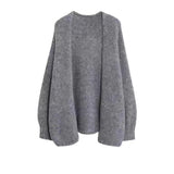 Joskaa 2025 Grey Knitted Clothing Suit Korean Fashion 2 Piece Set Woman Long Sweater Coat + Elegant Strap Y2k Mini Dress Office Lady